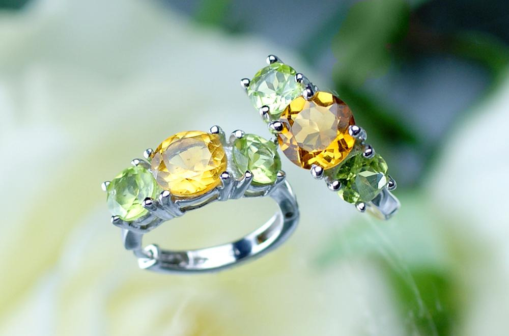 シトリン & ペリドット フープ ピアス